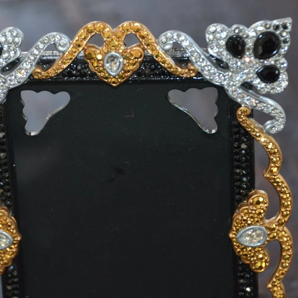 LOVELY RARE JAY STRONGWATER BLACK PAVE TIARA PAISLEY SCROLL CRYSTAL ENAMEL FRAME